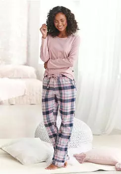 H.I.S Jeans Flanell Pyjama Set mit Allover-Karomuster (20266224) rosa/rosa-grau-kariert