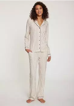 Vivance Dreams Pyjama Set 2-teilig mit Babylock-Saum ecru gestreift