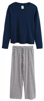 Next Fashion Damen Pyjama Lockere Passform 2-teilig (W8071223) beige/navy