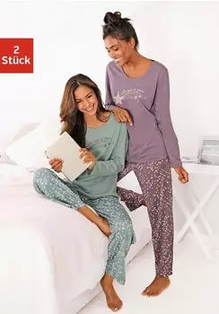 Vivance Dreams Pyjama Set mit Melangeeffekt (351462) mint/lila