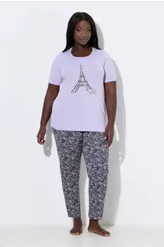 Ulla Popken Pyjama Paisleymuster zartes lavendel/grau/dunkelgrau