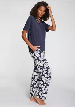 Lascana Pyjama mit Spitzenbesatz (43883621) blau