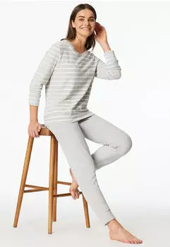 Schiesser Schlafanzug lang Ringel Leggings Casual Essentials (181968) silbergrau-mel.