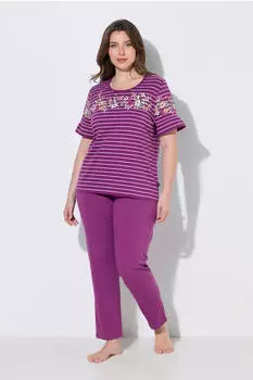 Ulla Popken Pyjama Tunika-Ausschnitt beere/weiß