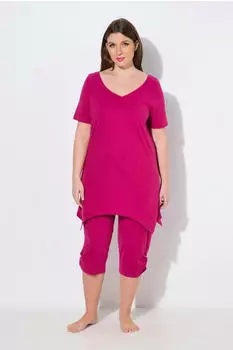 Ulla Popken Pyjama Tunika-Ausschnitt (72240373) fuchsia