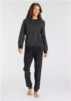 Vivance Dreams Pyjama aus weichem Frott&eacute;e mit Streifen und Herzen (52594739) schwarz
