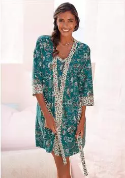 Lascana Kimono mit Blumen Allover-Druck (59503504) rauchblau-ecru