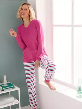 Witt Weiden Schlafanzug Langarm fuchsia-weiß-geringelt