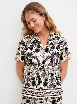 Calida Blooming Nights Schlafshirt Loose Fit creme/schwarz