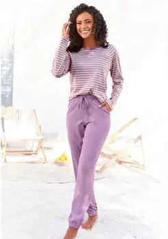 Vivance Dreams Pyjama mit garngef&auml;rbten Streifen, bestickt (12409002) creme/orchidee