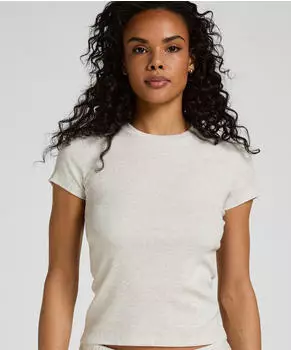 Hunkemöller Pyjama-Oberteil Ripp Rundhals (23253907) hellgrau