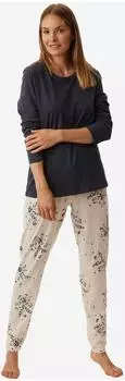 Schiesser Uncover Schlafanzug Set Langarmshirt mit langer Schlafhose (177167) blaugrau