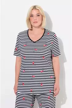 Ulla Popken Pyjamashirt Herzen Halbarm (837169) schneeweiß