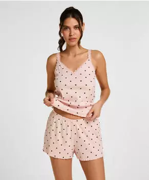 Hunkemöller Pyjama Jersey Shorts mit Rüschen (61743408) pink/schwarz