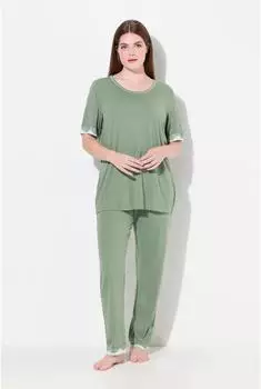 Ulla Popken Pyjama mit Punkten, Rundhalsausschnitt, Halbarm (819494) khaki