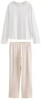 Next Fashion Damen Pyjama Lockere Passform 2-teilig (G3370615) camel / graumeliert