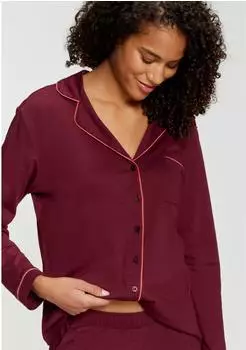 Lascana Pyjama Oberteil mit Kontrastpaspeln (LAS6937001000001) bordeaux