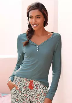 Lascana Geripptes Pyjama-Oberteil (88230112) rauchblau