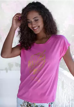 Lascana Pyjama Oberteil mit Folienprint (96381830) gold/pink