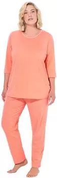 Ulla Popken Pyjama mit Punkten, Rundhalsausschnitt, Halbarm (822772) koralle