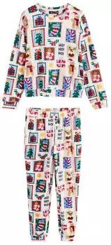 Next Fashion Pyjama 2-teilig ecru/hellblau/braun