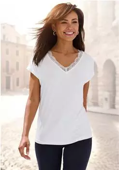 Lascana Nachthemd mit Spitzendetail creme
