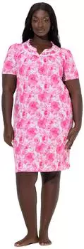 Ulla Popken Nachthemd Gestreift Rundhals Halbarm Brusttasche (845646) pink