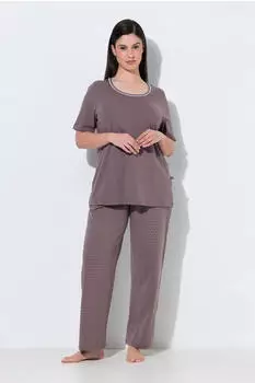 Ulla Popken Pyjama mit Punkten, Rundhalsausschnitt, Halbarm (821244) braun
