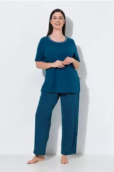 Ulla Popken Pyjama mit Punkten, Rundhalsausschnitt, Halbarm (821244) dunkles petrol