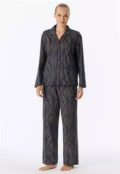 Schiesser Pyjama lang Interlock deep sea blue gemustert - Interlock (184084-861)