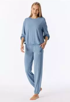 Schiesser Schlafanzug lang Bündchen graublau - Casual Fashion (183883-209)