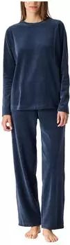 Schiesser Lounge Set lang Velour deep sea blue - Casual Velour (184085-861)