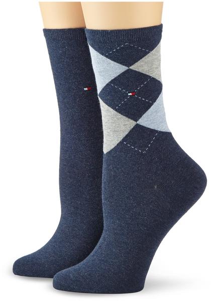 Tommy Hilfiger Businesssocke 2er-Pack unifarben mit Argyle-Muster blau (443016001-356)