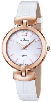 Candino Damen Analog Quarz Uhr mit Leder Armband C4567/1 Armbanduhr weiß, rose Lederband