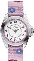 s.Oliver Kinderuhr mit Canvasband in blumigem Design SO-3175-LQ - silber