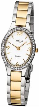 Regent Damen-Armbanduhr Elegant Analog Edelstahl-Armband silber gold Quarz-Uhr Ziffernblatt weiß URF1066