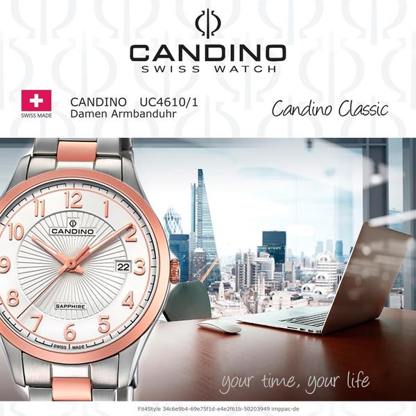  Candino Damen Datum klassisch Quarz Uhr mit Edelstahl Armband C4610/1