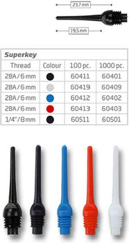 Bull's Darts Bull's Super Key Tips 6mm(2BA)& 8mm(1/4BSF) blue 100x