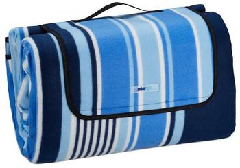 Relaxdays XXL Picknickdecke 200x300 cm blau/weiß gestreift (10041292)