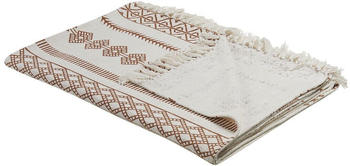 Beliani Kuscheldecke Beige / Braun Baumwolle 130 x 180 cm geometrisches Muster afrikanischer Print und Quasten für Bett Sofa Couch Sessel Wohnzimmer