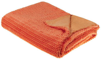 Beliani Kuscheldecke Orange Polyester 150 x 200 cm Modern Skandinavisch Schlafzimmer Wohnzimmer Accessoire Deko Überwurf Wohndecke Sofadecke Tagesdecke