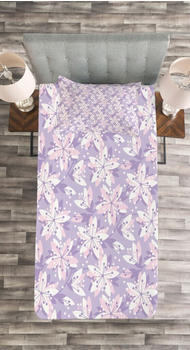 Abakuhaus Blumen Tagesdecke Set, Abstrakt Frühling Blumen-Motiv 170 x 220 cm, Pastell Lila Lavendel