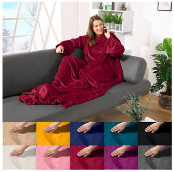 Heimtexland TV Kuscheldecke mit Ärmeln Taschen Fußsack Super Soft Typ870 Bordeaux Rot 180x150 cm