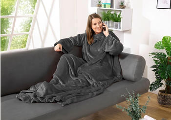 Heimtexland TV Thermodecke mit Ärmeln / Taschen Sofadecke Typ848 Anthrazit 180x150 cm