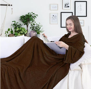 DecoKing Ärmeldecke Lazy - Microfaser TV Blanket Brown 150x180 cm