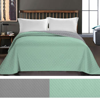 DecoKing Luxus Bettüberwurf Axel mit Uni Wendedesign - Zweiseitige Tagesdecke Mint / Steel, 170x210 cm