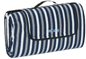 Relaxdays Picknickdecke XXL 200x200cm blau/grau/wei&szlig; gestreift