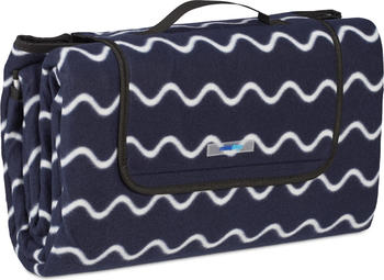 Relaxdays Picknickdecke XXL 200x200cm gemustert dunkelblau/wei&szlig; (10035541)