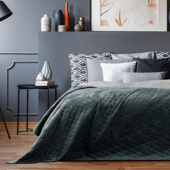 AmeliaHome Bett&uuml;berwurf Laila - Luxus Tagesdecke mit Wendedesign Graphite / Silver, 260x280 cm