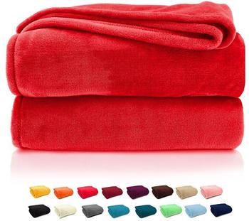 Heimtexland Kuscheldecke SUPER SOFT Wohndecke Uni Flanell Decke XXL Pärchen Sofadecke Typ380 Rot 240 x 220 cm